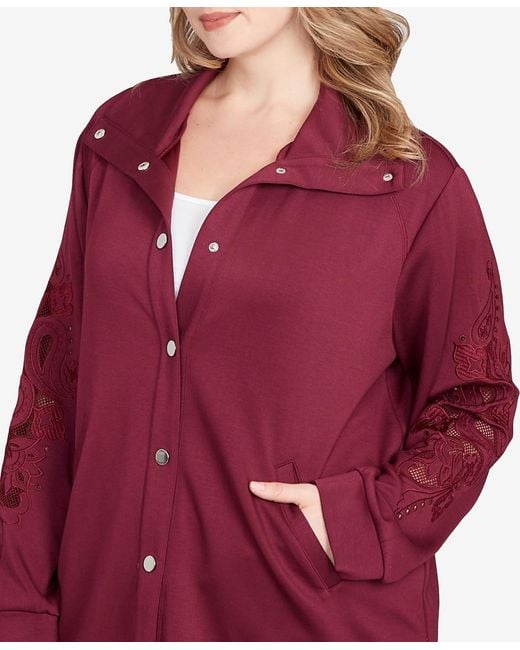Ruby Rd Plus Size Embroidered Floral Cutout Snap Jacket