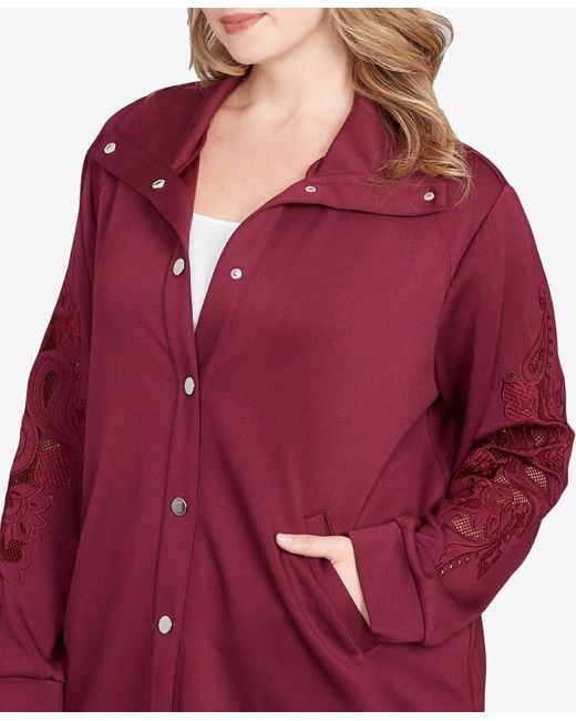 Ruby Rd Plus Size Embroidered Floral Cutout Snap Jacket