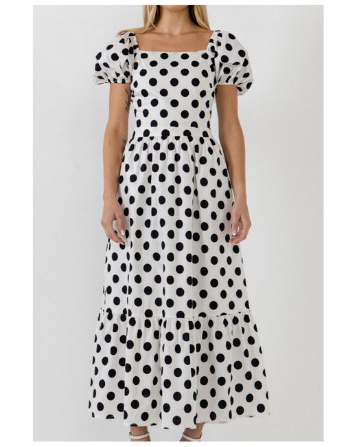 English Factory White Polka Dot Puff Sleeve Maxi Dress