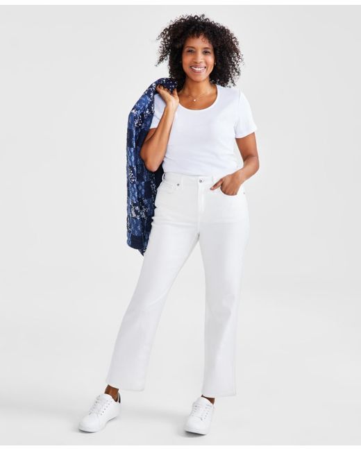 Style & Co. White High-rise Curvy-fit Straight-leg Jeans
