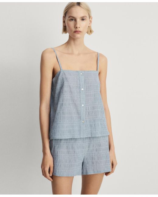 Mango Blue 2-piece Seersucker Stripe Cotton Pajama Set