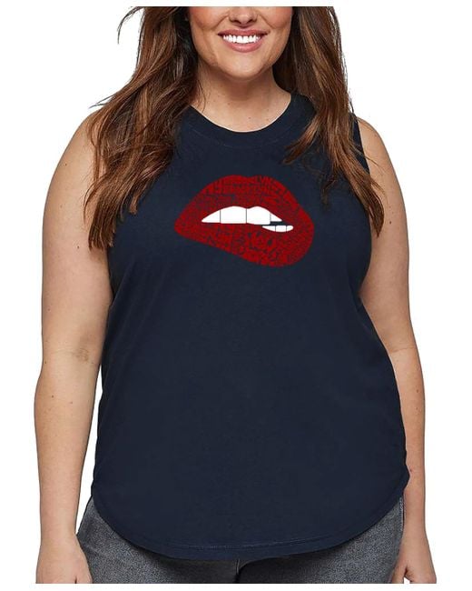 LA Pop Art Blue Plus Size Brooklyn Lips Word Art Tank Top