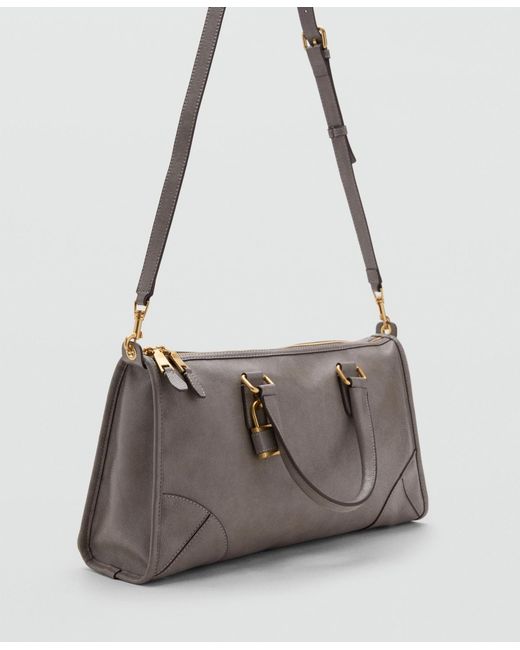 Mango Gray Rectangular Handles Handbag