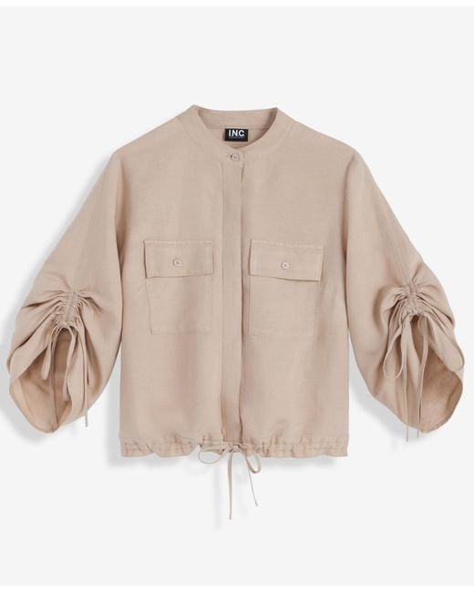 INC International Concepts White Tie-sleeve Chambray Tie-waist Blouse