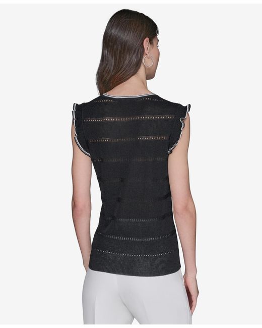 Karl Lagerfeld Black Pointelle Knit Sleeveless Top