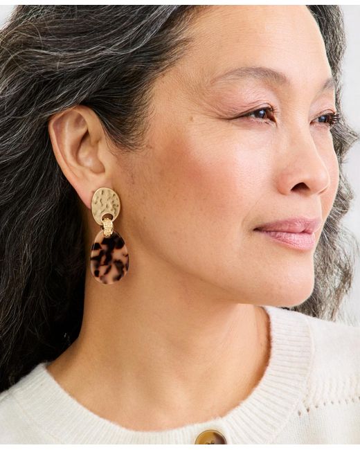 Style & Co. Metallic Tortoise-shell-disc Linear Drop Earrings