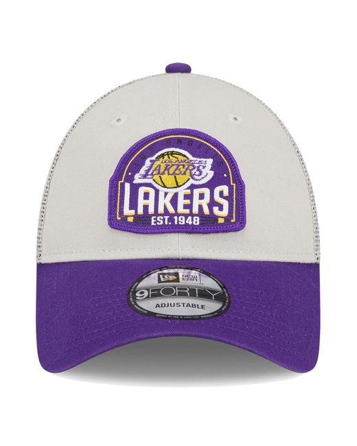 KTZ Khaki/purple Los Angeles Lakers Throwback Patch Trucker 9forty Adjustable Hat for men