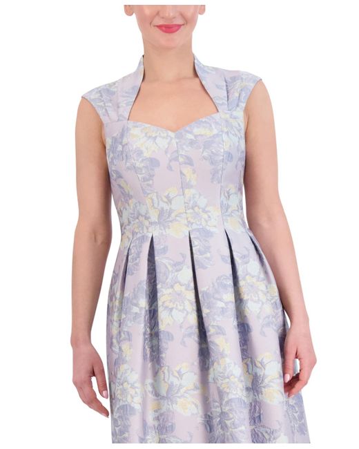 Vince Camuto White Floral-jacquard Sweetheart-neck Fit & Flare Dress