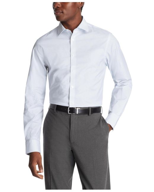 Calvin Klein Gray Refined Cotton Stretch Slim Fit Dress Shirt for men
