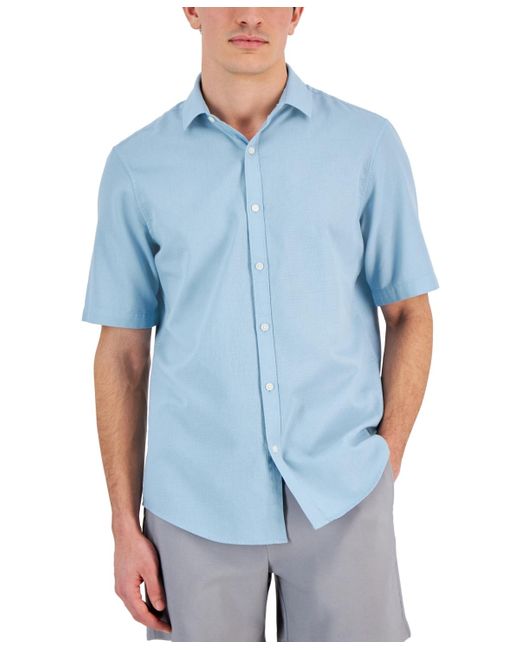 Alfani Blue Short-sleeve Solid Textured Shirt for men
