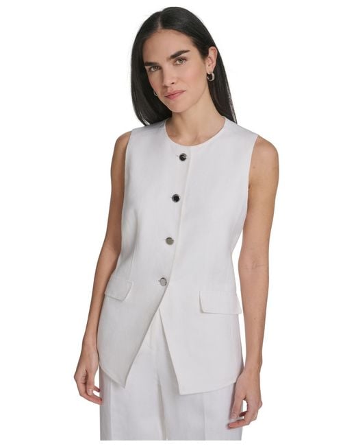 Calvin Klein White Button-front Vest Jacket