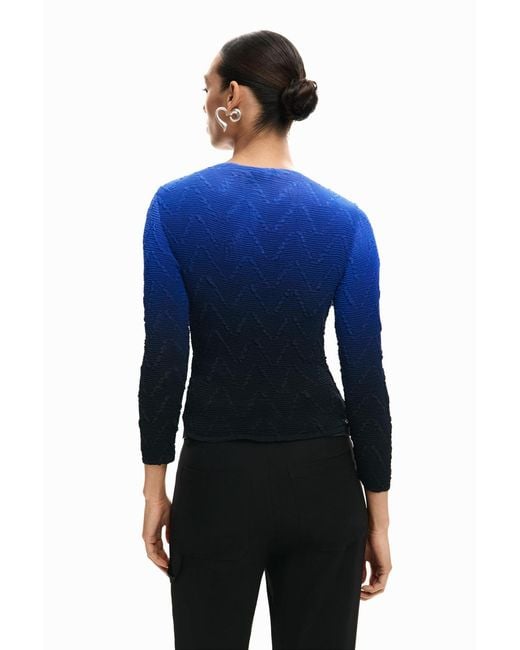 Desigual Blue Blouse Gradient Texture, Polyester