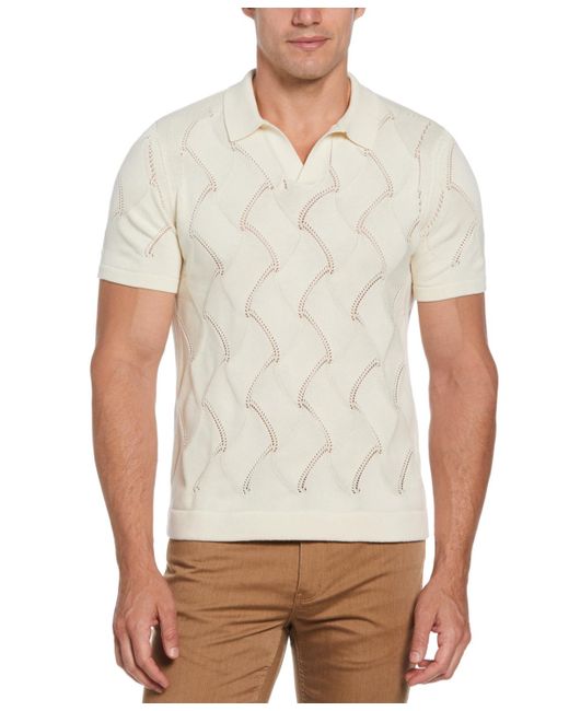 Perry Ellis White Short Sleeve Basket Weave Open Collar Polo Sweater for men
