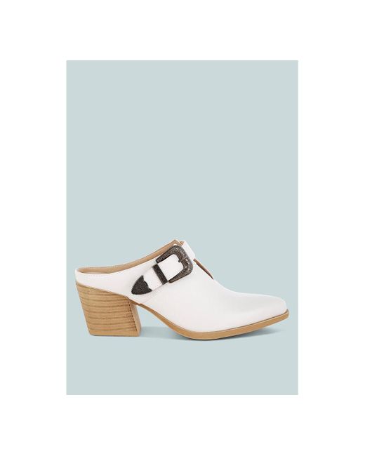 Rag & Co Blue Holler Carved Buckle Statement Mules