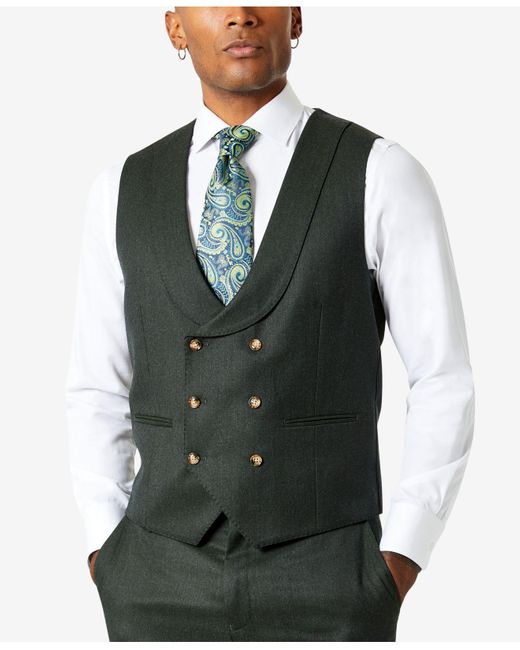 Tayion Collection Green Classic-fit Wool Suit Vest for men