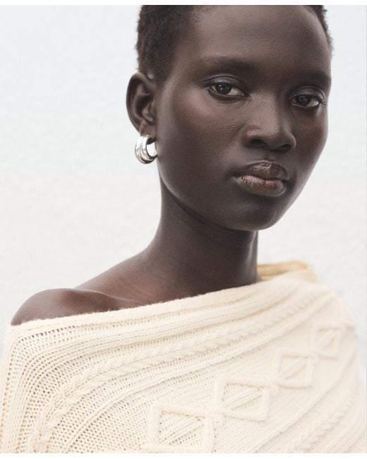 Mango White Braided Wool-blend Sweater
