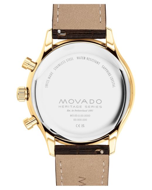 Movado Metallic Heritage Circa Swiss Quartz Chronograph Genuine Leather Strap Watch 43mm for men