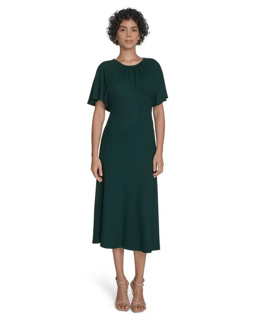 green emerald velvet dress Calvin Klein Tulip-Sleeve Midi Dress MSRP $99  DGFOutlet