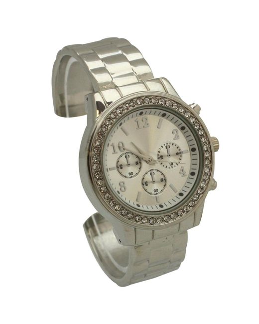 Olivia Pratt Gray Rhinestone Bezel Chronograph Bangle Watch