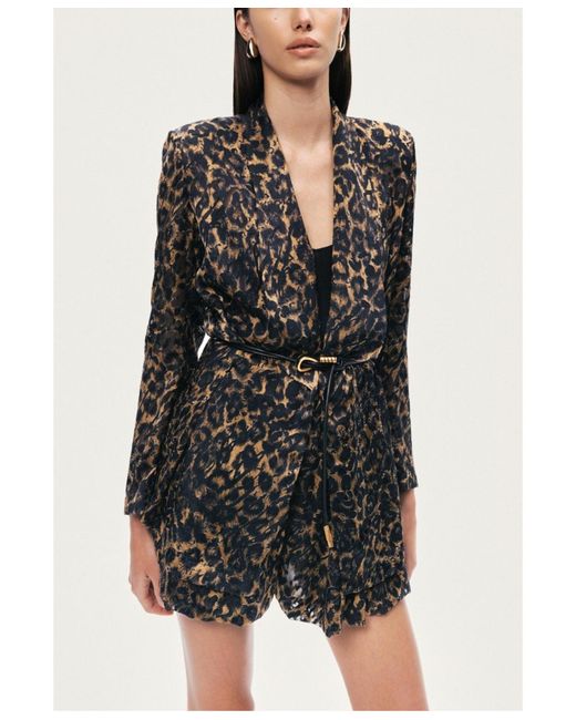Nocturne Black Printed Leopard Belted Jacket