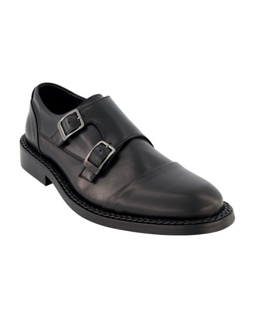 Karl Lagerfeld Black Leather Double Monk Cap Toe Dress Shoes for men