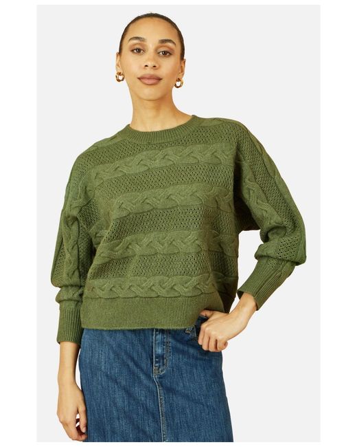 Yumi' Green Cable Knit Relaxed Fit Jumper