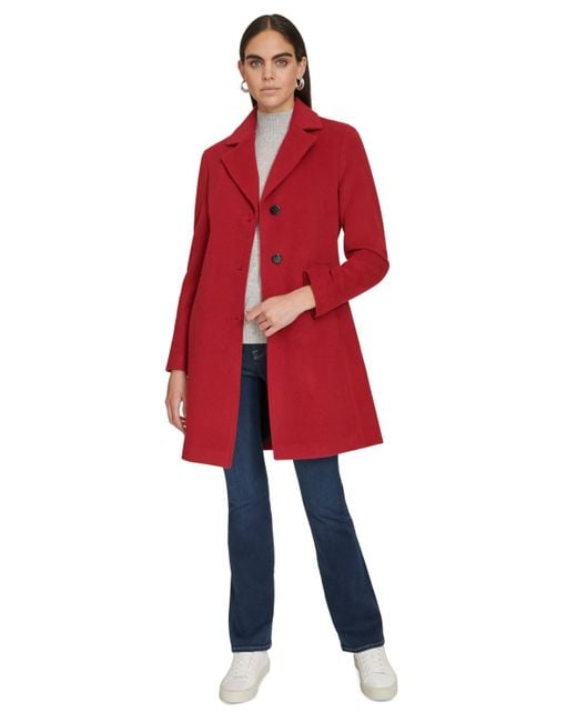 Calvin Klein Red Single-breasted Wool Blend Coat