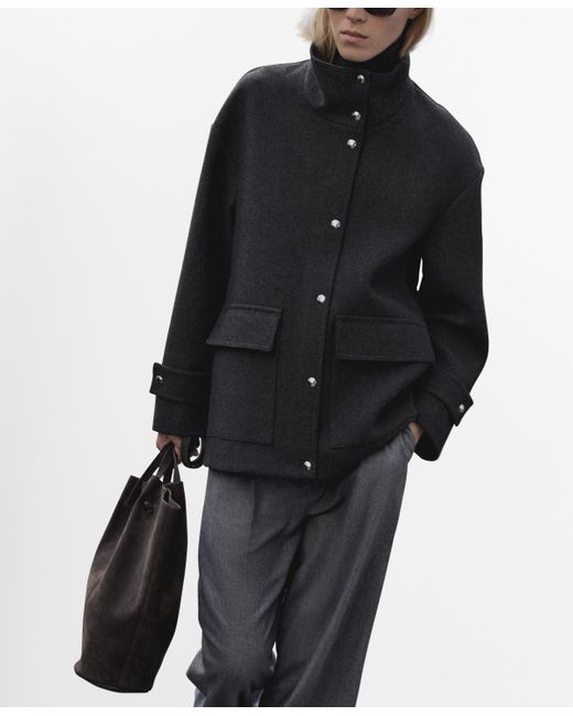 Mango Black Turtleneck Wool Coat