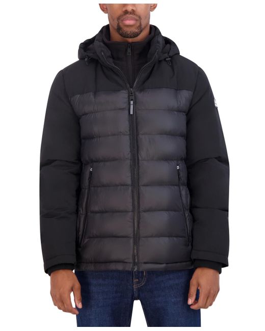 Nautica Mixed Media Puffer Jacket in Blue for Men | Lyst