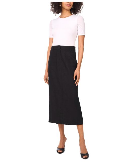 Vince Camuto Black Linen-blend Patch-pocket Midi Skirt