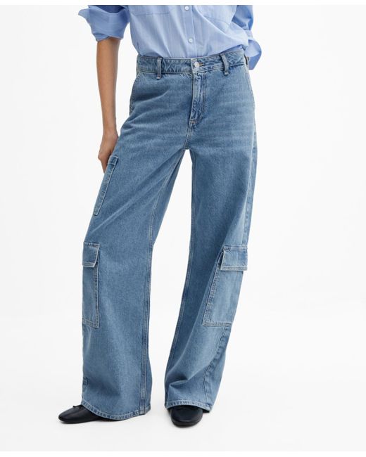 Mango Blue Pockets Detail Loose Cargo Jeans