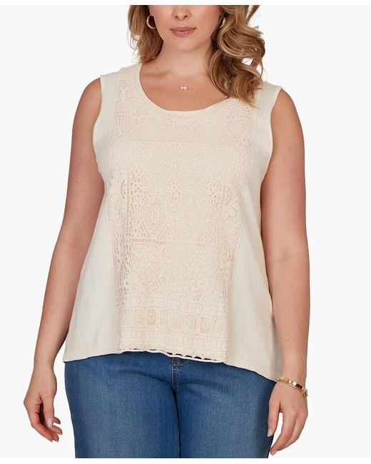 Ruby Rd Natural Plus Size Crochet Front Sweater Tank
