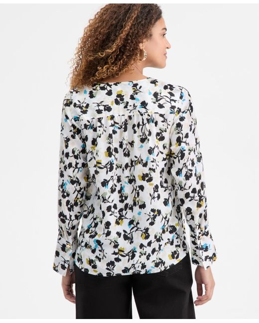 INC International Concepts White Surplice Long-sleeve Blouse