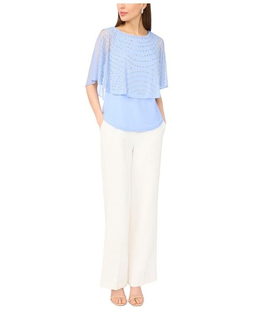 Msk Blue Split Cape Overlay Top