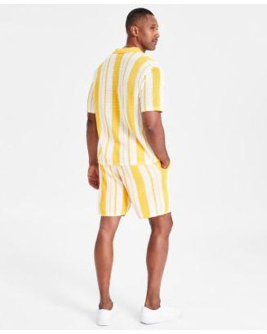 INC International Concepts White Regular Fit Crocheted Stripe Polo Shirt 7 Drawstring Shorts Created For Macys for men