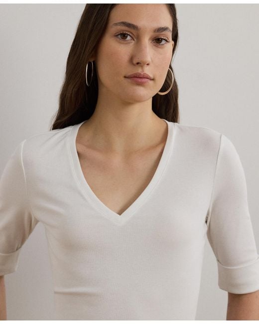 ToBeInStyle Women's Basic V-Neck Tee – Short Sleeve, Wide Band Neckline, Soft Cotton (White, Size S)