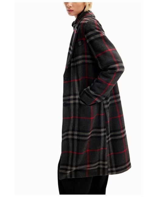 Desigual Gray Combination Plaid Coat