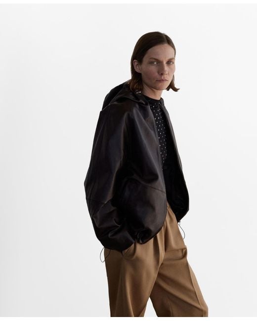 Mango Brown Leather Hood Jacket