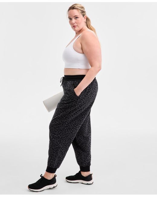 ID Ideology Black Plus Size Relaxed Animal-print Fleece joggers