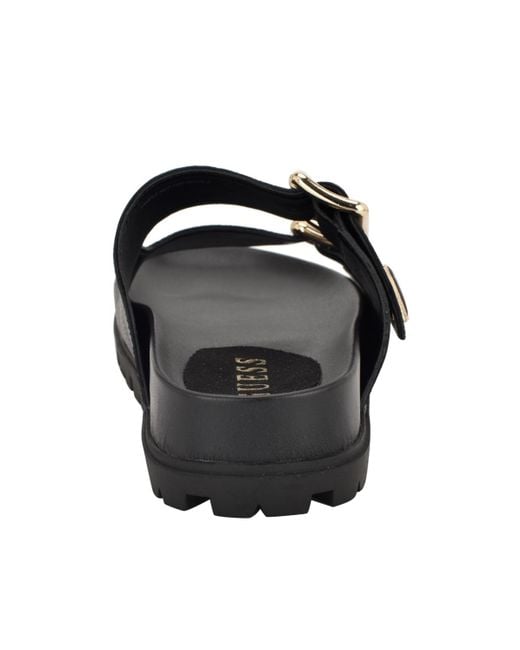 Guess Black Fasten Double-buckle Footbed Sandals