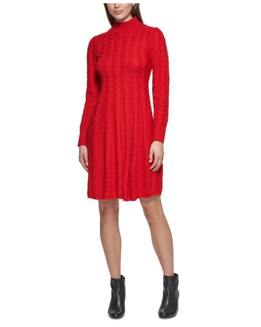 Jessica Howard Synthetic Petite Mock Neck Cableknit Sweater Dress in
