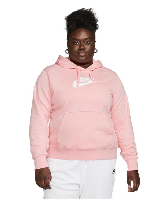 Nike Pink Plus Size Active Sportswear Club Hooded Fleece Sweatshirt