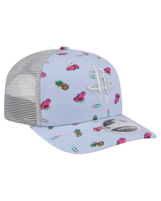 KTZ Light Blue/gray Houston Rockets Adventure Aloha Pattern 9seventy Stretch-snap Hat for men