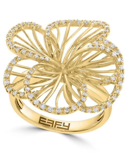 Effy Metallic Effy Diamond Border Openwork Flower Statement Ring (3/8 Ct. T.w.