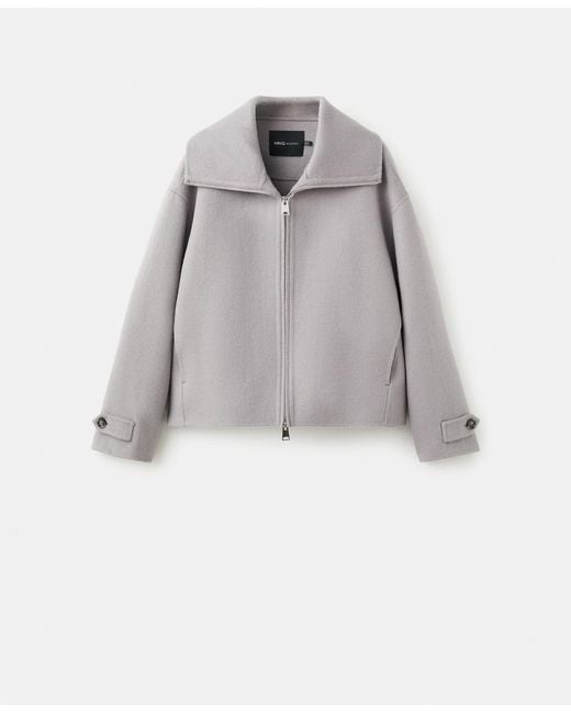 Mango Gray Wool Funnel-neck Jacket
