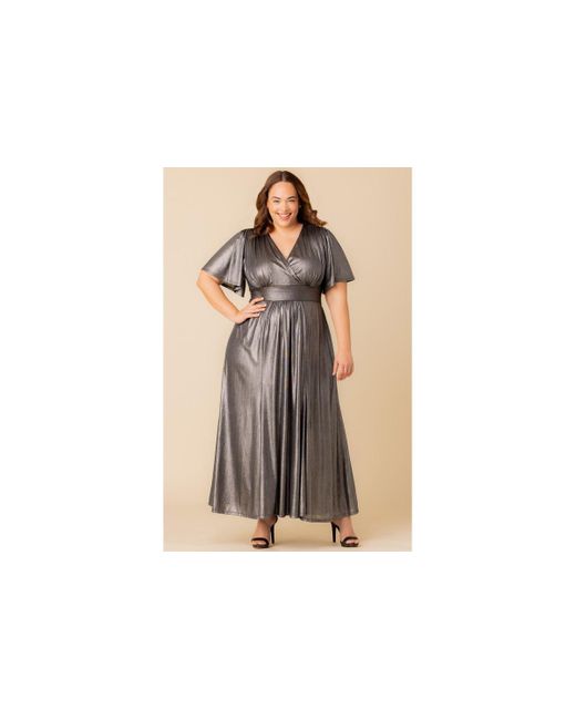 Kiyonna Black Plus Size Evania Metallic Evening Gown
