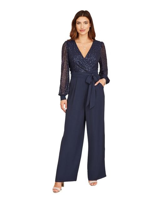 Yumi' Blue Long Sleeved Sequin Jumpsuit