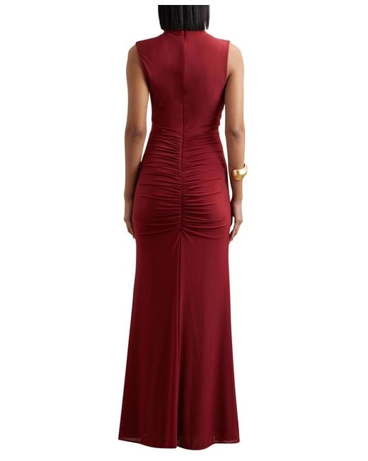 Reiss Red Sheer Ruched Maxi Dress