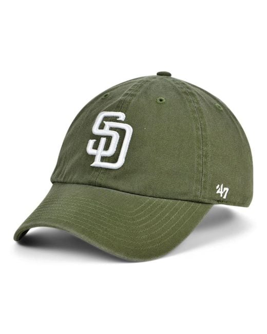 47 Brand Green San Diego Padres Olive White Clean Up Cap for men