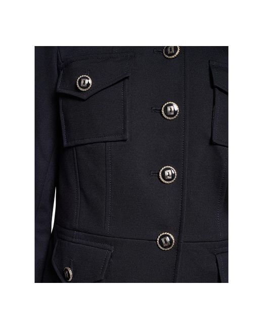 Karl Lagerfeld Blue Cropped Collared Neck Jacket